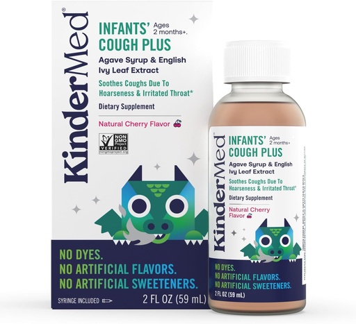 [BRSRMH34BUCROALH] KinderMed Infants' Daytime Cough Plus, Organic Agave Syrup and English Ivy Leaf Extract, No Dyes, No Artificial Flavors or Sweeteners, Non-GMO, for Babies 2 Months+, Natural Cherry Flavor (2 Fl Oz)