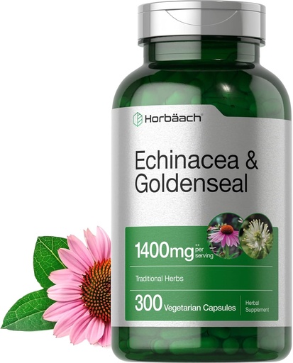 [BRSWYEADPMBG2CLV] Horbäach Echinacea Goldenseal Capsules - 1400mg - 300 count - Ve-getarian, Non-GMO, Gluten Free Extract supplement