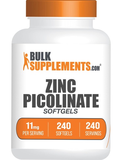 [BRSRM2YBC4FR6CT2] BulkSupplements.com Zinc Picolinate Softgels - Zinc 11mg, for Immune Support, Gluten Free - 1 Softgel per Serving, 240 Count (Pack of 1)