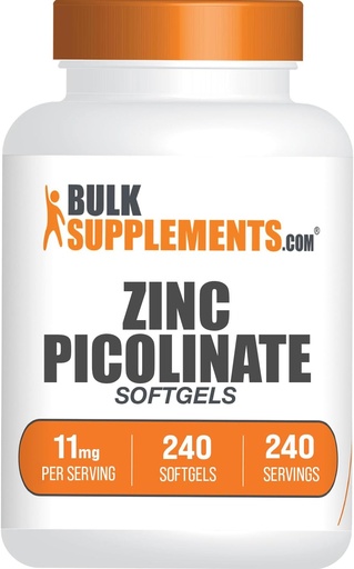 [BRSRM2YBC4FR6CT2] BulkSupplements.com Zink Picolinaat Softgels - Zink 11mg, voor Immune Support, Glutenvrij - 1 Softgel per Serving, 240 Tellen (Pack of 1)