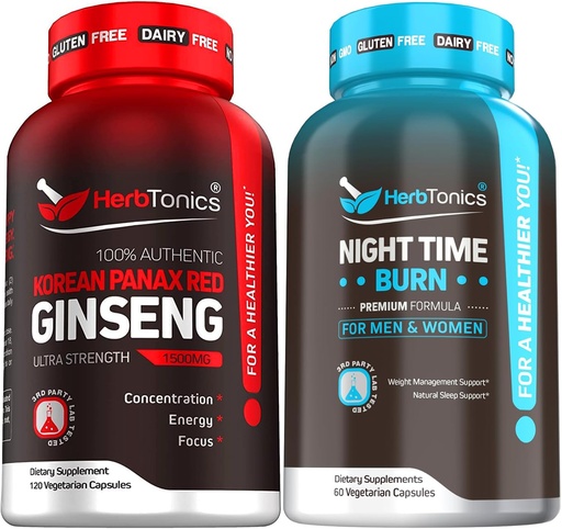 [BRSROAYCORYAOGQU] Korean Red Panax Ginseng 1500mg - High Potency Ginseng for Energy, Performance & Immune Support for Men & Women - Night Time Weight Supplement with Melatonin to Support Sleep & Metabolism