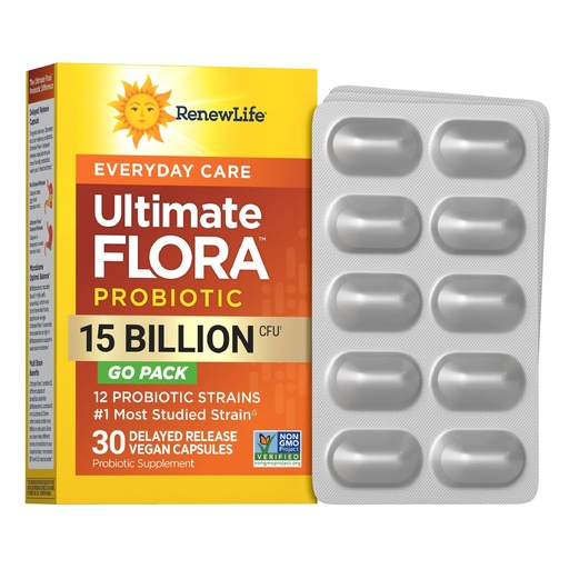 [BRSWIZI7AQFQOFLK] Renew Life Everyday Go-Pack Probiotic Capsules, Daily Supplement Supports Urinary, Digestive and Immune Health, L. Rhamnosus GG, Dairy, Soy and gluten-free, 15 Billion CFU, 30 Count