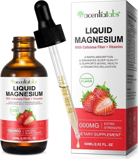 [BRSRAFIYBEMGOELB] Magnesium Glycinate Liquid,Liquid Magnesium 1000Mg, Magnesium Drops,Liquid Magnesium Supplement,with Cellulose Fiber, Vitamin B6, C, D, Zinc, Digestive Health,Promotes Relaxation,No Sugar,2 Fl Oz