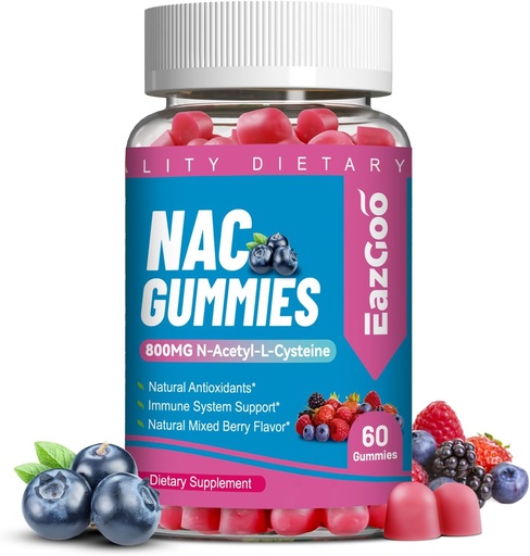 [BRSRAFQRCF7BUG3P] NAC Gummies 800mg, N-Acetil Cysteine Suplemento, NAC Suplemento para sistema imunológico e antioxidante, Não-GMO, Sem glúten, Vegan - 60 Condes