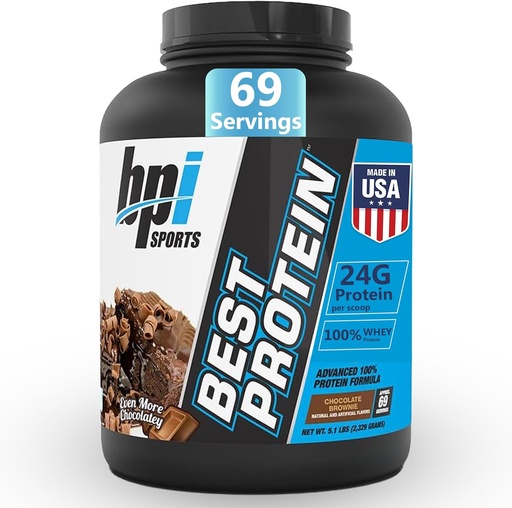 [BRSWKHALBQFQYDL6] BPI Sports Mellor proteína - 100% de po de proteína Whey - crecemento muscular, recuperación, substitución de comidas - Sen recheos, Gluten Free - Mellor po de proteína para homes e mulleres | Chocolate Brownie - 5.1 Libras