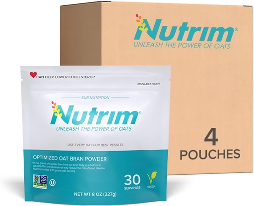 [BRSWIZI7CIPBWGYZ] Nutrim Oat Bran Powder with 750mg Beta Glucan per Serving - Easy-Mix Soluble Fiber for Cholesterol Management & Immune Support - Heart Healthy, Non-GMO & Vegan Oatmeal Powder