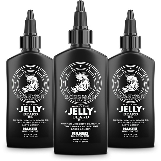 [BRSWYBA5CJ5AO2A4] Bossman Jelly Beard Oil for Men - 3 Pack (12 oz in Total, Naked - Unscented) – Softens, Moisturizes & Conditions with Natural Ingredients