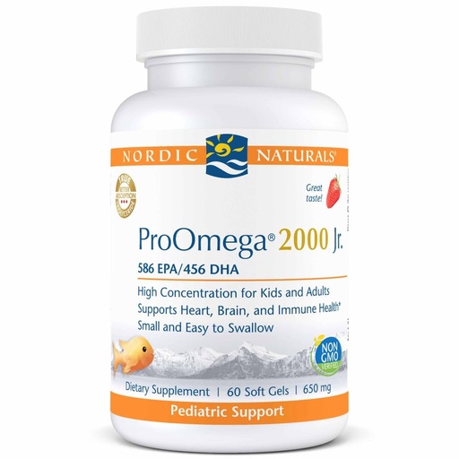 [BRSWG2YQOQNRUFL2] Nordic Naturals ProOmega 2000 Jr., Strawberry Flavor - 60 Soft Gels - 1120 mg Omega-3 - Ultra Potent Fish Oil - EPA & DHA - Promotes Brain, Heart, & Immune Health - Non-GMO - 30 Servings