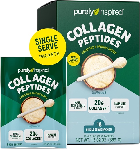 [BRSROAABDIFROYL5] Purely Inspired Collagen Powder, 18 Single Serve Packets, Unflavored - 20g Collagen Peptides Protein Powder for Women & Men - Grass-Fed & Pasture Raised - Gluten-Free, Paleo & Keto-Friendly