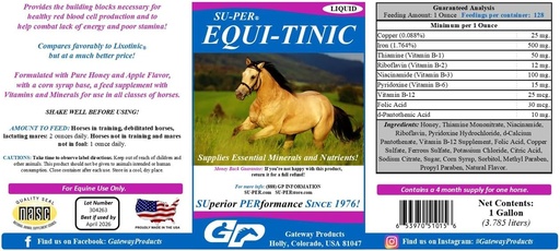 [BRSROHYQOIPR62DH] SU-PER Equi-Tinic Horse Minerals Supplement - Essential Minerals and Nutrients for Healthy Blood Cells & Energy - 1 Gallon