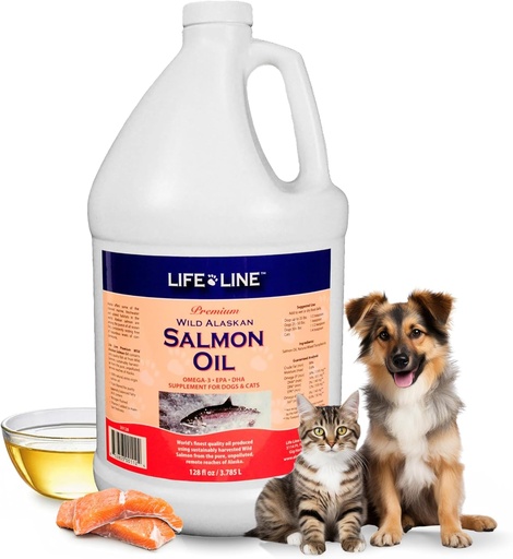 [BRSWIZTYOAMRSDQV] Life Line Wild Alaskan Salmon Oil for Dogs & Cats | Omega-3 Fish Oil Supplement for Skin Health, Shiny Coat & Joint Support – 128 oz
