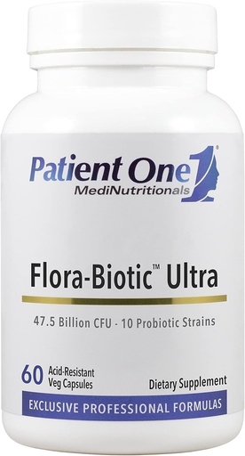 [BRSWY233CQFQOAY2] Patient One Flora-Biotic Ultra | Probiotic Supplement to Support Balanced Intestinal Flora* | 47.5 Billion CFU Plus 10 Probiotic Strains | 60 Capsules