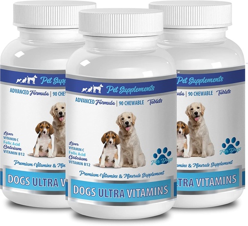 [BRSWGGT2AB5WKCD5] Köpek Mineralleri Vitaminleri - Köpekler için Ultra Vitaminler - Chews - Güçlü Formula - Mineral Kompleksi - Köpekba Tabletleri - 270 Tedaviler (3 Şişeler)