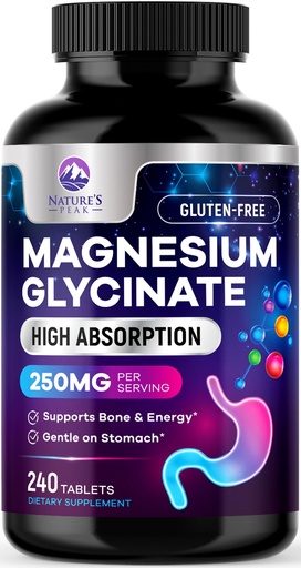 [BRSRAZQRCAPGGHY3] Magnesium Glycinate Supplement - 100% Chelated & Purified - for Calm, Sleep Support, Heart Health, Muscles & Bone Strength - Best Absorption Magnesium Glycinate Capsules, Bottled in USA - 240 Tablets