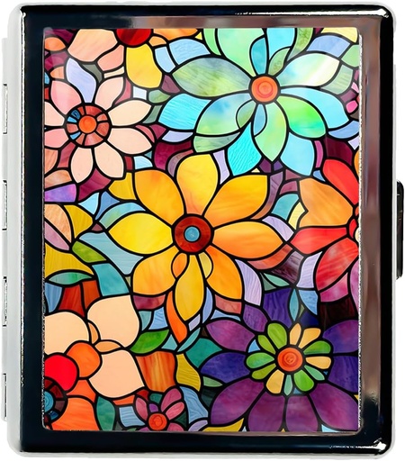 [BRSROCQQOIMR43A4] Travel Pill Organizer Small Pill Case for Purse Essentials 7 Days Cute Pill Box with Mirror Portable Pill Box for Pocket or Purse Pill Containe Travel Gifts (Stained Glass Flowers)