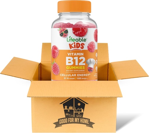 [BRSRAYA3BYNQOGTJ] Vitamin B12 Gummies Bundle. Includes One Bottle 90 ct Lifeable Kids Vitamin B12 Gummies. Dietary Supplement, Gluten Free, Non Gmo, and Chewable B12 Vitamins Gummies. Comes with a Good For My Home Box!