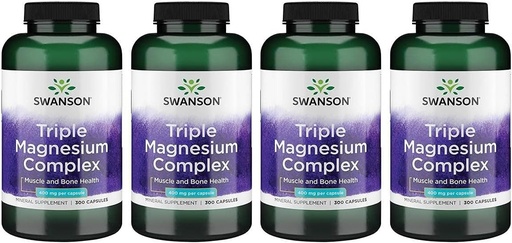 [BRSWGZIDOIJQK2YV] Complexo de magnesio triple Swanson - Suplemento mineral - Apoio natural - citrato, óxido e aspartato - (300 cápsulas, 400mg cada, 4 Pack)