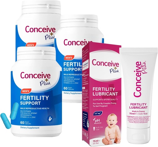 [BRSW2Z3YDEDRQDLB] CONCEIVE PLUS Mens Fertility Bundle | 3 Months Supply Fertility Vitamin Supplements for Men 3 x 60 Count and Fertility Lubricant 2.5 Ounce