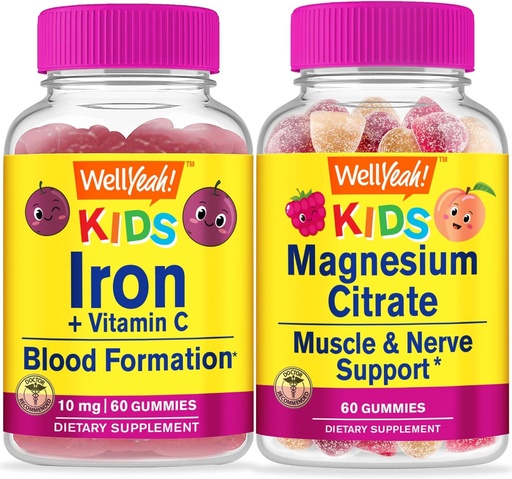 [BRSROBLRAB6RSEQZ] WellYeah Iron + Vitamin C Kids + Magnesium Citrate Kids, Gummies Bundle - Great Tasting, Vitamin Supplement, Gluten Free, GMO Free, Chewable Gummy