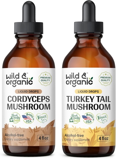 [BRSRAGABBEFWOYAZ] Wild & Organic Cordyceps Tincture 4 fl oz & Turkey Tail Mushroom Tincture 4 fl oz
