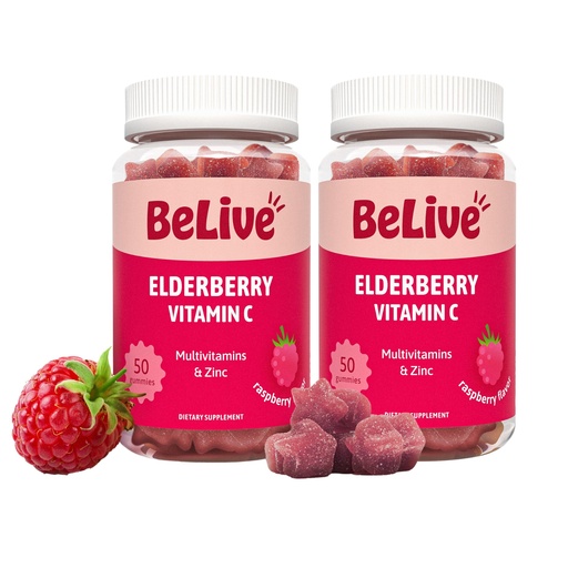 [BRSW2GD4OQGRACQV] BeLive Elderberry Gummies with Zinc and Vitamin C - Immune Support Supplement with Vitamin D, A, E, B12 - Gummies for Healthy Bones & Teeth, Vegan, Keto & Non-GMO - Raspberry Flavor | 2-Pack