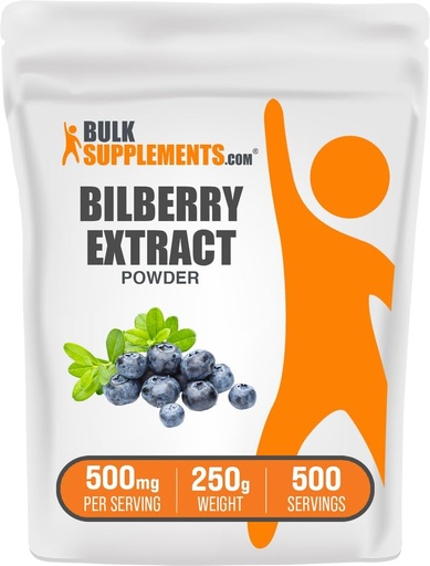[BRSWKHDZAYOWEHTY] BulkSupplements.com Bilberry Extract Powder - Bilberry Extract Supplement, Herbal Supplement - Vegan & Glulten Free, 500mg per Serving, 250g (8.8 oz) (Pack of 1)