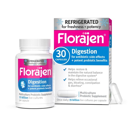 [BRSWIY32PJ6BSAL2] Florajen Digestion Probiotics, Gut Health Supplement with Constipation and Bloating Relief for Adults, 30 Count (Refrigerated)