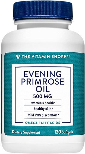 [BRSWIFAMARYAMDT2] Vitamiini Shoppe Ilta Primrose Oil 500MG, luonnollinen lähde GLA (Gammia Linoleenihappo), täydentää naisten terveyden ja hormonitasapaino (120 Softgels)