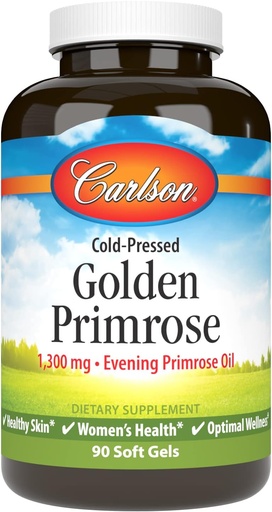 [BRSWGYYCCQHB62DZ] Carlson - Golden Primrose, 1300 mg Evening Primrose Oil, Cold-Pressed, Healthy Skin, Women ' Health ' Optimal Wellness, 90 Softgels