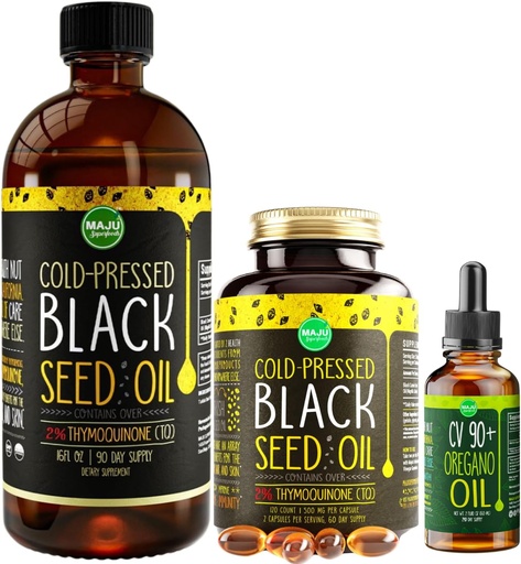 [BRSRAHD2AVYWYG3U] Maju Superfoods Large Black Seed Oil and Oregano Bundle