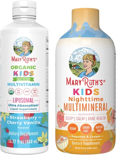 [BRSRAGA3CB6AK3I4] MaryRuth 's Nighttime Multimineral (Peaches & Cream) og Multivitamin Liposomal (Strawberry Cherry & Vanilla) til børn 124; Clean Label Project Verified ® - 124; Vegansk Vitamin til Muslce Afslapning & Samlet W