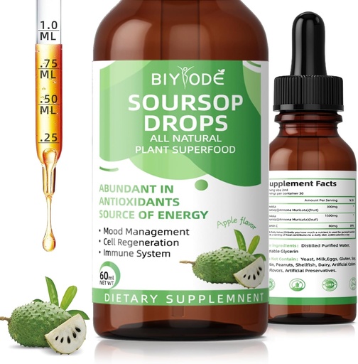 [BRSRAHY5OIMGECL7] Soursop Graviola Liquid Drops: 1800mg Premium Antioxidant Support for Immune Health Digestion Relaxation Sleep Vegan Gluten Free Sugar Free 1 Fl Oz 30 Day Supply