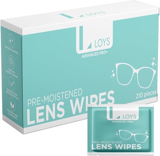 [BRSRAEI6BEAQIF3O] Lens Cleaning Wipes for Eyeglasses, Eyeglass Cleaner, Pre-moistened Individually Wrapped Sracth Free Streak Free Cleaner Wipes for Labtop, Sunglasses, Camera, Goggles by Loys Advanced Pro, 210 Counts