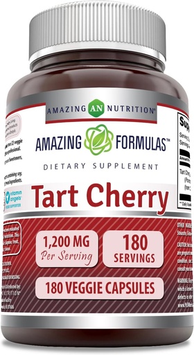 [BRSRAYAQPIMWEDYZ] Amazing Formulas Tart Cherry 1200 MgPer Serving | 180 Veggie Capsules Supplement | Non-GMO | Gluten Free | Made in USA
