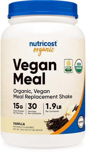 [BRSW2HAZPIGQYETP] Nutricost Organic Vegan Meal Replacement Shake Powder (Vanilla) - Certified USDA Organic, Vegan, and Gluten Free