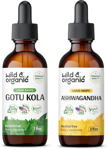 [BRSRAGA3DEIBAEIV] Wild & Organic Gotu Kola Tinktur 2 fl oz & Ashwagandha Tinktur 2 fl oz