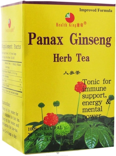 [BRSWIYYOOQMA23DK] Health King Panax Ginseng Herb Tea, Teabags, 20-Count Box (Pack of 4)