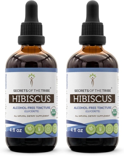 [BRSRMYI6O4HAY337] Секрети Tribe Hibiscus USDA Organic Alcohol-Free Extract (2 шт.), High-Potency Herbal Drops виготовлений з 100% сертифікованих Hibiscus Sabdariffa dried квітка 2x4 oz
