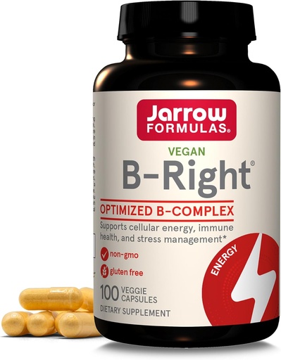 [BRSWIY37ON4WOAY5] Fórmulas Jarrow B-Right - 100 Cápsulas Veggie - Fórmula B-Complex de bajo olor - Energy & Metabolism Support - Promueve Cerebro, Corazón &amp; Salud Cardiovascular - 100 Servimientos