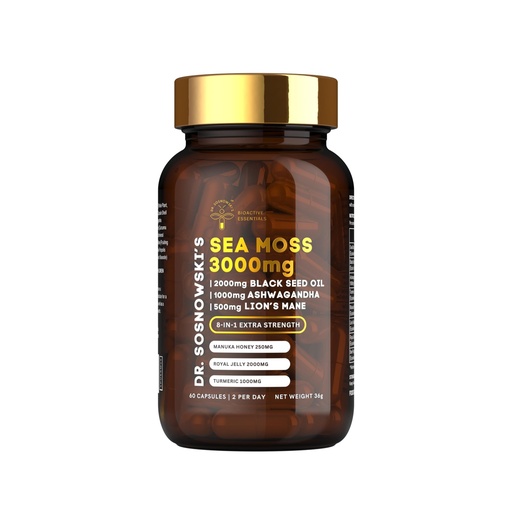 [BRSRAA35B5YG2A3U] Dr Sosnowski's BioActive Sea Moss | 8-in-1 Formula Enriched with Black Seed, Ashwagandha, Turmeric, Manuka Honey, Lion's Mane, Royal Jelly, Bee Propolis Extract | 60 Capsules