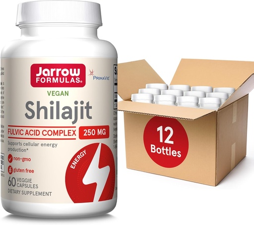 [BRSRMBT3OQFQKG33] Formules de Jarrow Shilajit 250 mg, supplément alimentaire, complexe acide Shilajit pour la production d'énergie cellulaire, 60 capsules de légumes, 60 jours d'approvisionnement (paquet de 12)