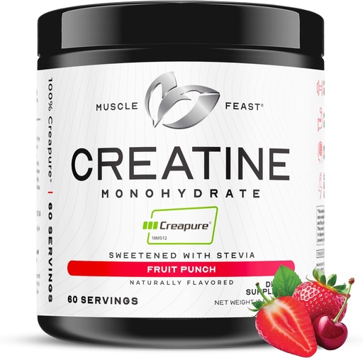 [BRSRAGAPCQBAMCIU] Muscle Feast Creapure Creatine Monohydrate Powder, Vegan Keto Friendly Gluten-Free Easy to Mix, Muscle Recovery Supplement, Creatine for Muscle Growth, Flavored Creatine, Natural Fruit Punch 300g