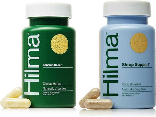 [BRSRMHQ2OUFQIH3A] Hilma Natural Tension Headache Relief + Sleep Support Supplement, 50 Vegan Capsules in Each Bottle