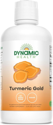 [BRSWKYIYAEEGGHIZ] Dynamic Health Turmeric Gold, 100% šťava, Turmeric Supplement, Žiadne prídavné látky, Joint Support, Antioxidant, Zápal, Vegan, Gluten Free, Non-GMO, 32 Fl Oz
