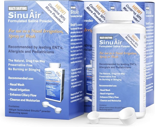 [BRSWGBT6BAJQMG37] Sinus Rinse Salt Solution - Saline Powder for SinuPulse System, Neti Pot Flush, Nasal Wash Squeeze Bottle, & Nose Irrigation, Enhanced Formulation & Cleaning for Sinuses, 300g Bottle (3-Pack)