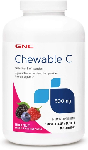 [BRSWIFYMOMCWKFQ3] GNC Vitamina C 500mg, Oferă suport imunitar, fructe mixte, 180 Serviri