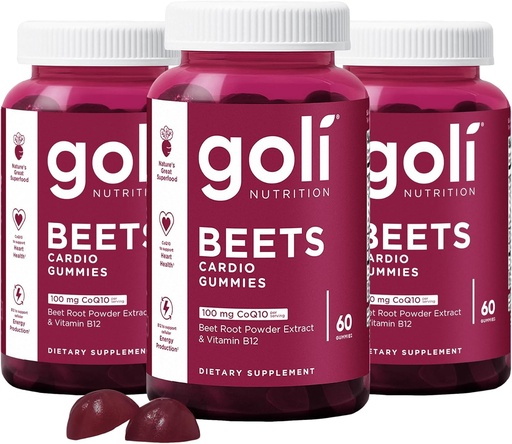 [BRSROY34BAAWAGQY] Goli Nutritional Supplement, Beets Cardio Gummy, 180 Count(3 Pack of 60), 100mg CoQ10 & Beet Root Extract - Gluten-Free, Vegan, Non-GMO, and Gelatin-Free. Nature's Great Superfood