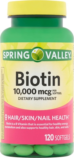 [BRSWIFDZBN5AKEI7] Spring Valley Biotin kosttilskudd, 10.000 mg, 120 Softgels