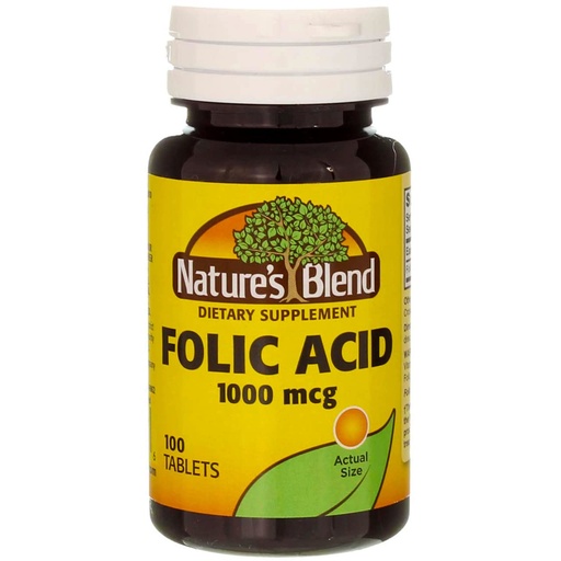 [BRSWKGL2OYMBCF3E] Nature`s Blend Folic Acid 1000mcg Tablets 100 Count (6 Pack)