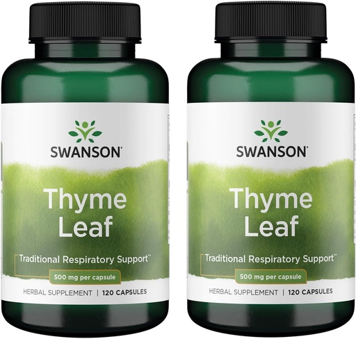 [BRSWGFD3BUBRSD33] Swanson Thyme Leaf - Herbal Supplement Supporting Respiratory System Health - Natural Formula Aiding Digestive System Health - (120 Capsules, 500mg Each) (2 Pack)